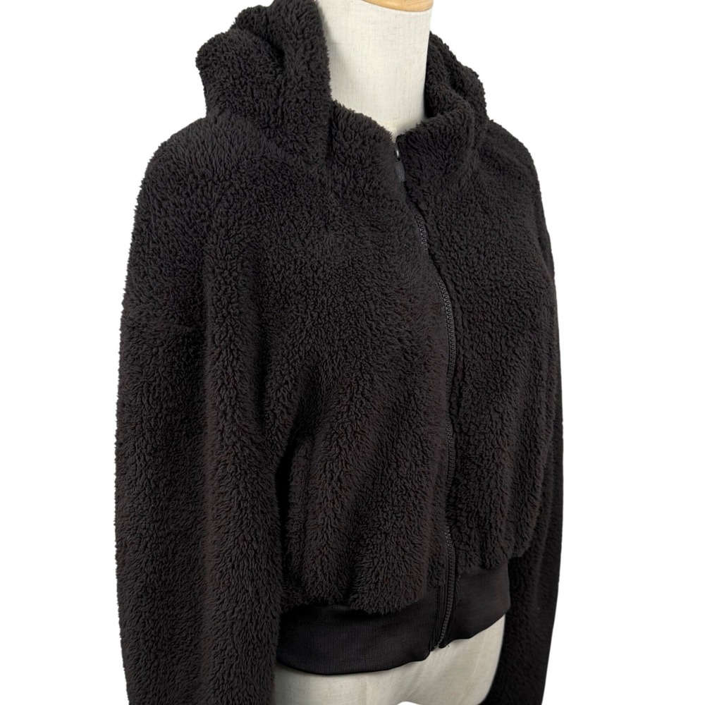 Cisono Los Angeles M Sherpa Hoodie Charcoal Gray Cropped Cozy Teddy Bear Jacket